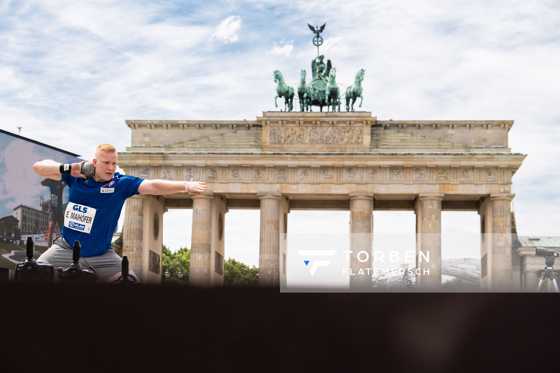 Eric Maihoefer (VfL Sindelfingen) beim Kugelstossen waehrend der deutschen Leichtathletik-Meisterschaften auf dem Pariser Platz am 24.06.2022 in Berlin